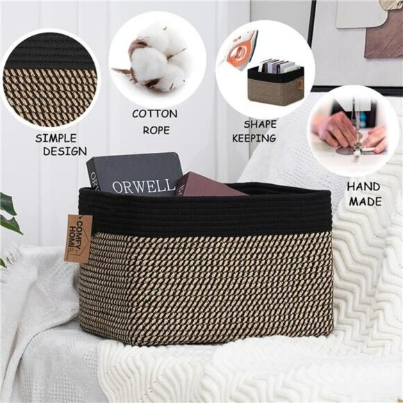 Set of 3 Cotton Rope Storage Baskets with Handles Toy Bin Organizer Box - Picture 6 of 7